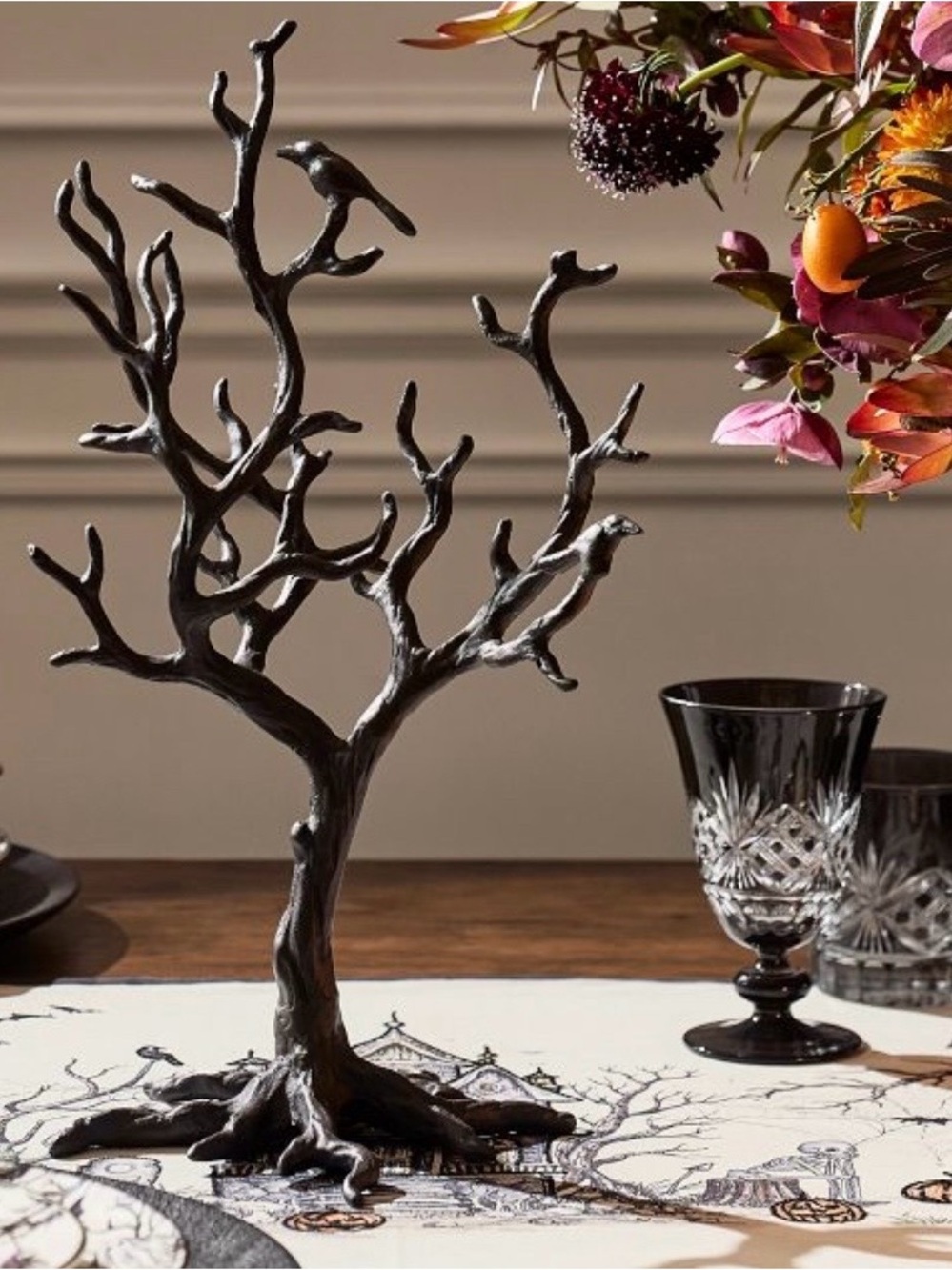 Pottery Barn Large Bronze Sculptural Tree With Raven Bird Accents New In Box 🐦‍⬛